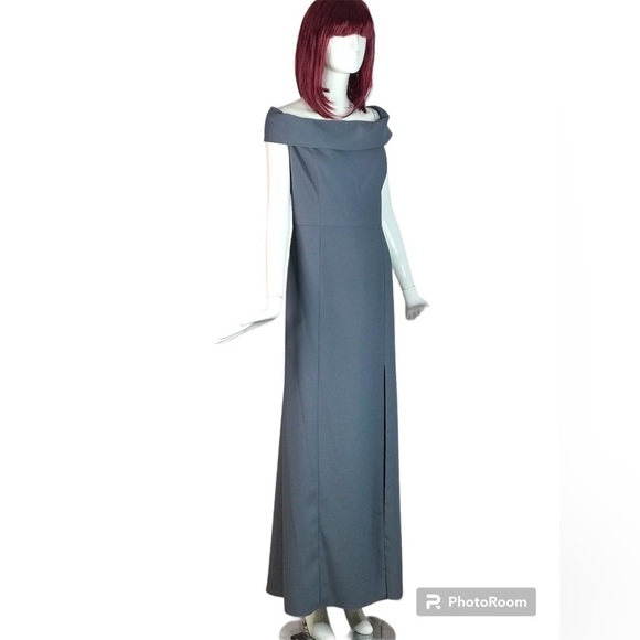 DESSY COLLECTION Silver Stone Blue off shoulder full length dress Size 16 NWT - Picture 15 of 15